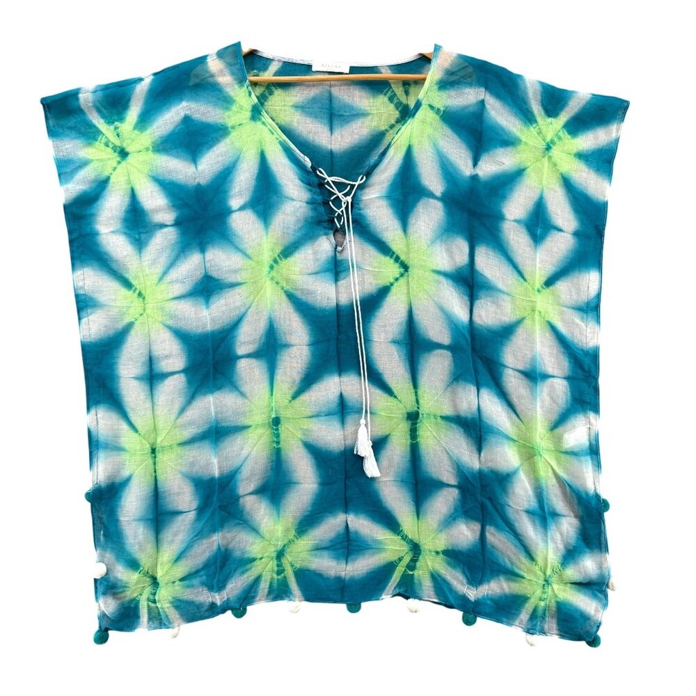Beulah Style Beach Swim Coverup Poncho Womens Blue Green Tie Dye Size S